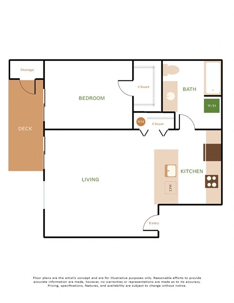 Floor plan for 1 bed, 1 bath, 660 sqft